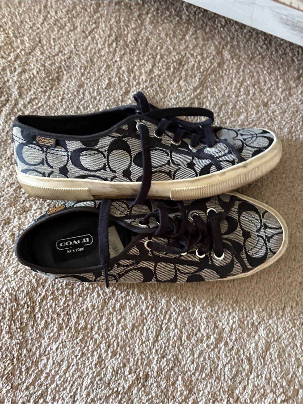 Coach Logo Canvas Lace-Up Sneakers in Black and Gray